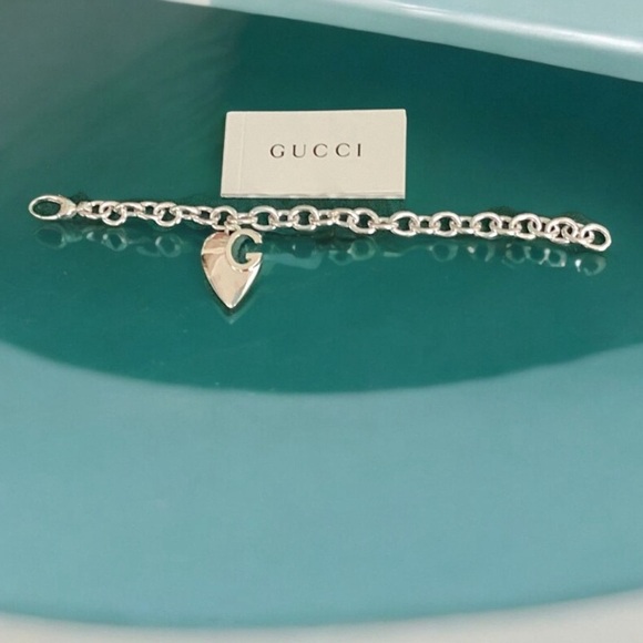 Gucci New Sterling Silver Heart Charm G Bracelet  With Original Gift Box 7.5-8 - Picture 5 of 11